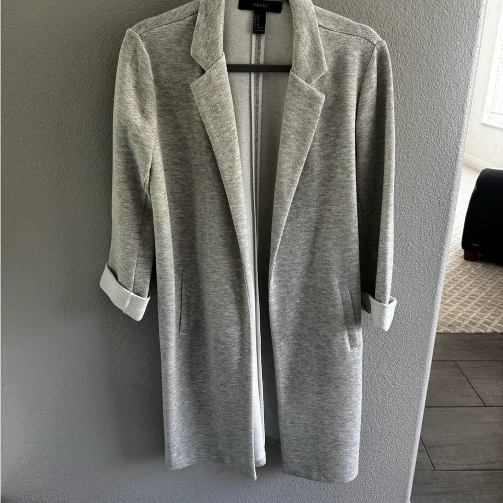 Gray Longline Blazer Coat